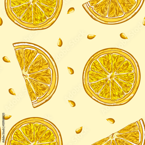 Lemon slices of lemon hand drawn seamless pattern
