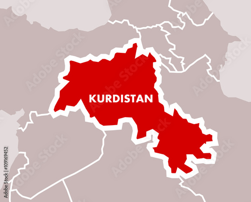 Simple map of Kurdistan as independent state of Kurdish nation. Territory in the middle east on area of Iran, Iraq, Syria and Turkey. photo