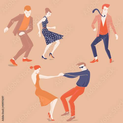 set of vector illustrations  of dancing people in a flat style