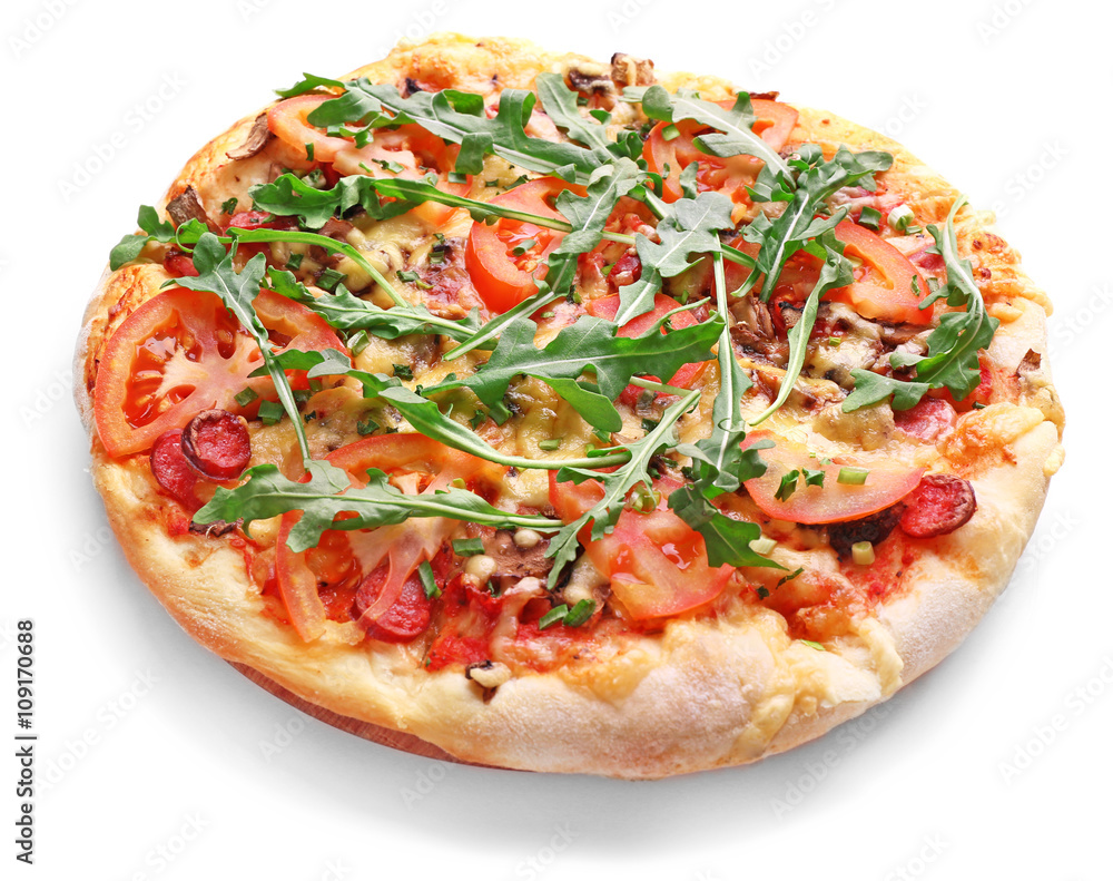 Delicious fresh pizza isolated on white