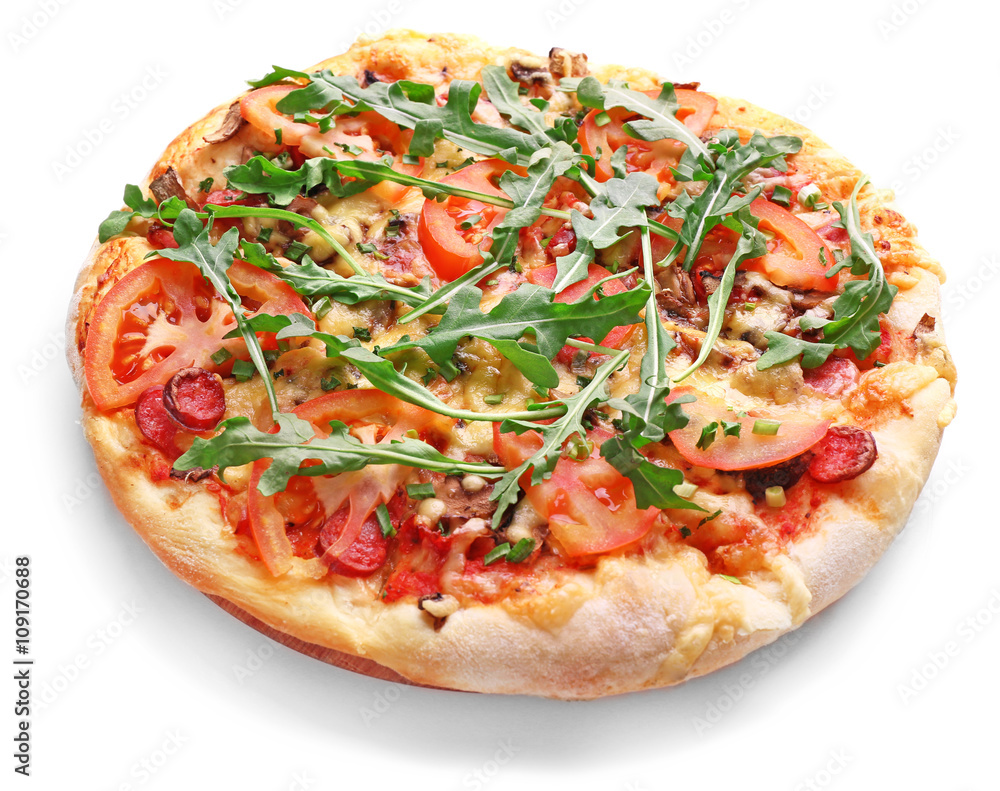 Delicious fresh pizza isolated on white Delicious fresh pizza isolated on white