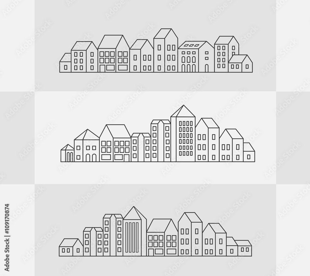 set of linear urban buildings and illustrations of houses and architectural signs. For website design, business cards, invitations and flyers on the urban theme with a linear fashion graphics. set of linear urban buildings and illustrations of houses and architectural signs. For website design, business cards, invitations and flyers on the urban theme with a linear fashion graphics.