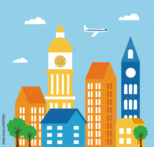 Town houses and buildings in a flat style in various colors and sizes. For the design and construction sites  it can also be a card or invitation