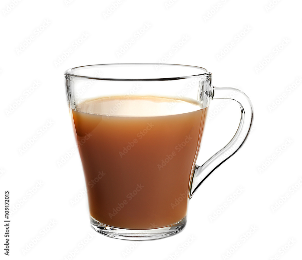 Tea with milk on white background. Tea with milk on white background.