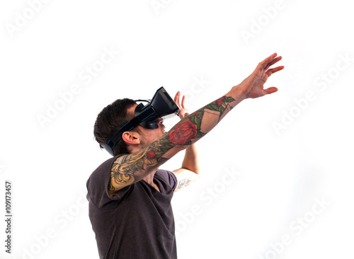Man in virtual reality glasses