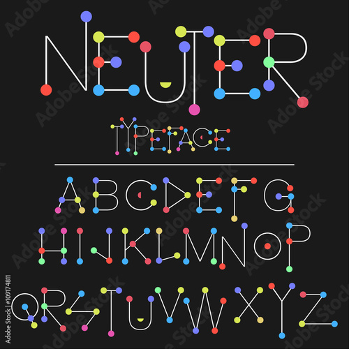 Modern font made with dots / Neuter typeface thin line style / flat font abc and numbers