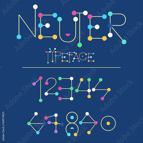 Modern font made with dots / Neuter typeface thin line style / flat font numbers 