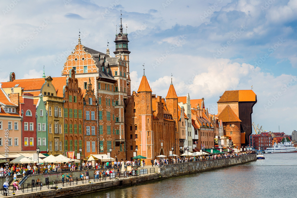 Fototapeta premium Cityscape on the Vistula River in Gdansk, Poland.