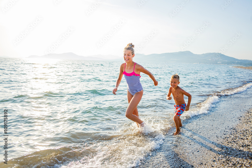 Children at tropical beach