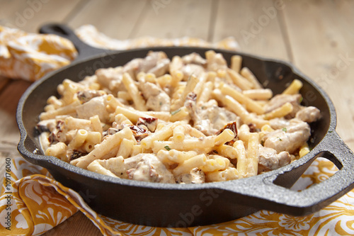 Penne pasta with chicken and cream sauce