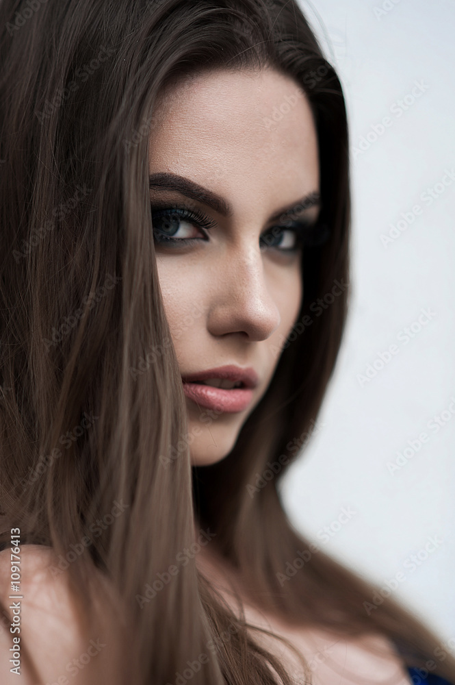 Obraz premium Pretty young sexy street fashion sensual woman posing outside dr