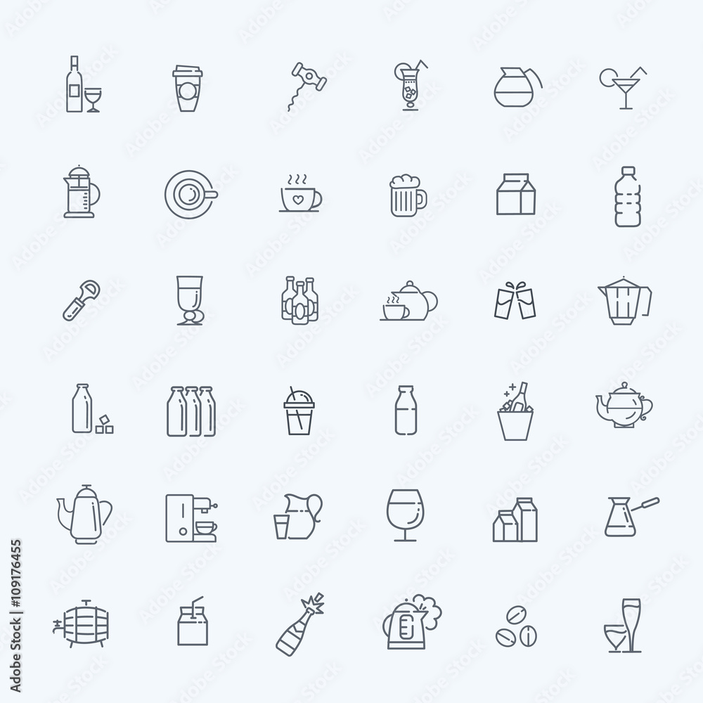Outline web icon set - drink coffee, tea, alcohol Outline web icon set - drink coffee, tea, alcohol