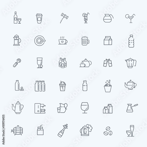 Outline web icon set - drink coffee, tea, alcohol