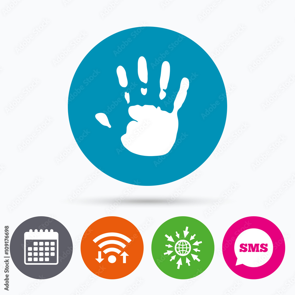 Hand print sign icon. Stop symbol. Hand print sign icon. Stop symbol.