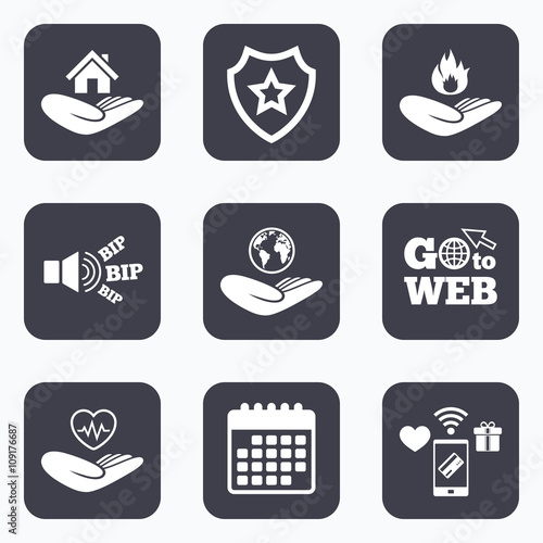 Helping hands icons. Protection and insurance.