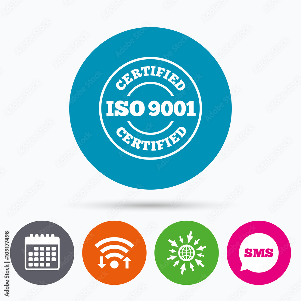Fototapeta premium ISO 9001 certified sign. Certification stamp.