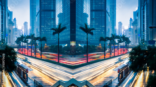 Photography crowded traffic in the downtown district,hongkong china.
