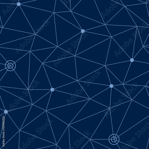Abstract seamless pattern of cosmic space with styled net of paths and stars or way points, eps10 vector illustration