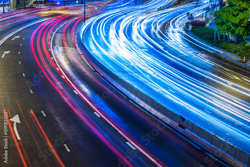 Photography light trails in the downtown district,hongkong china.