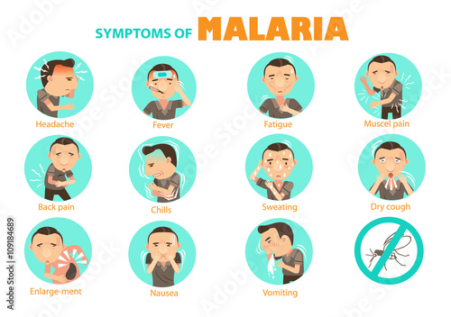 symptoms malaria/Man malaria symptoms Info Graphics in the circle.Vector illustrations