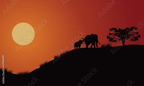 elephant silhouette walking illustration © wongsalam77