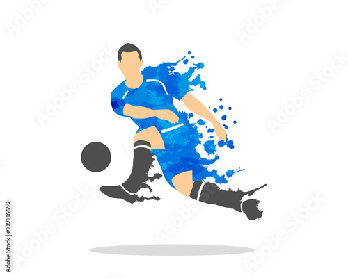 vector illustration of soccer (football) player in an action with splash and watercolor © EdNal