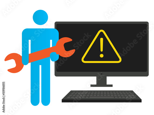 Big Data Security Maintenance and Tech Icon with Wrench and Gear Tools for Technician to Use when Scanning Systems - Internet or Information Technology Repairs