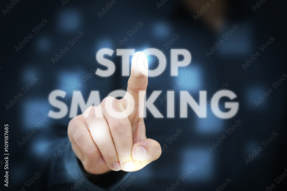 Businessman touching Stop Smoking Businessman touching Stop Smoking