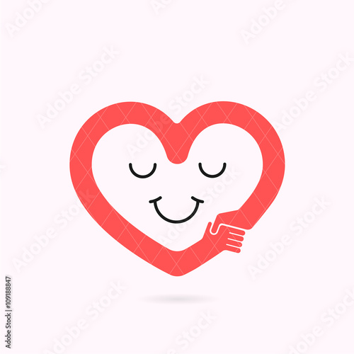 Smile heart shape and handshake symbol.Heart Care logo.
