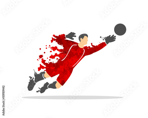 vector illustration of soccer (football) player in an action with splash and watercolor