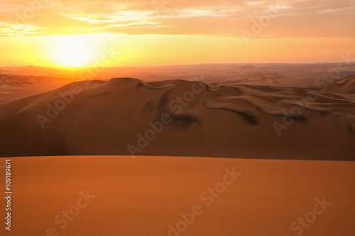 Sand dunes near Huacachina at sunset  Ica region  Peru.
