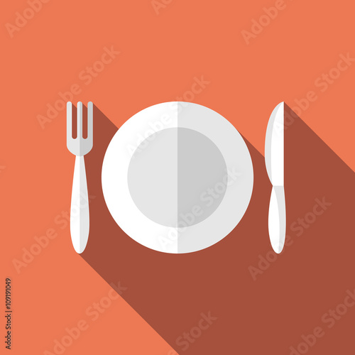 Flat plate, fork, knife