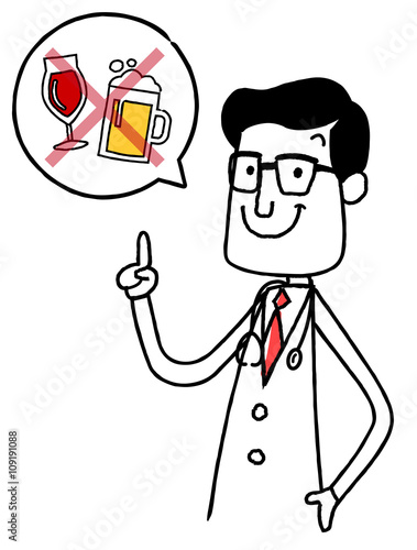 イラスト素材：医者　警告　注意　ビール