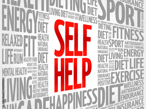 Self Help word cloud background, health concept