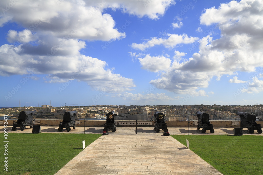 Gun Fire of saluting Lascaris Battery in Valletta, Malta