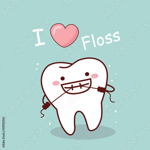 cartoon tooth with floss