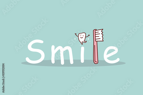 cartoon tooth smile with toothbrush