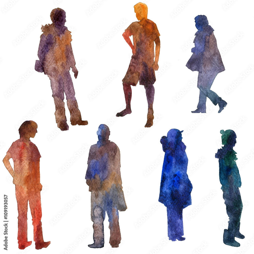 Naklejka premium watercolor people silhouettes