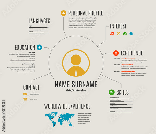Vector resume web template cv with icons. photo
