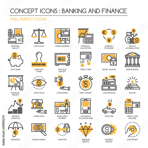 Banking and Finance , thin line icons set ,Pixel Perfect Icons