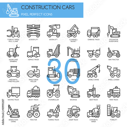 Construction Cars , thin line icons set