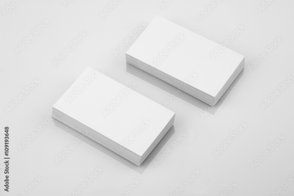 Blank Business Card Mockup on White Reflective Background Blank Business Card Mockup on White Reflective Background