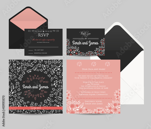 wedding set with invitation and rsvp cards and envelope