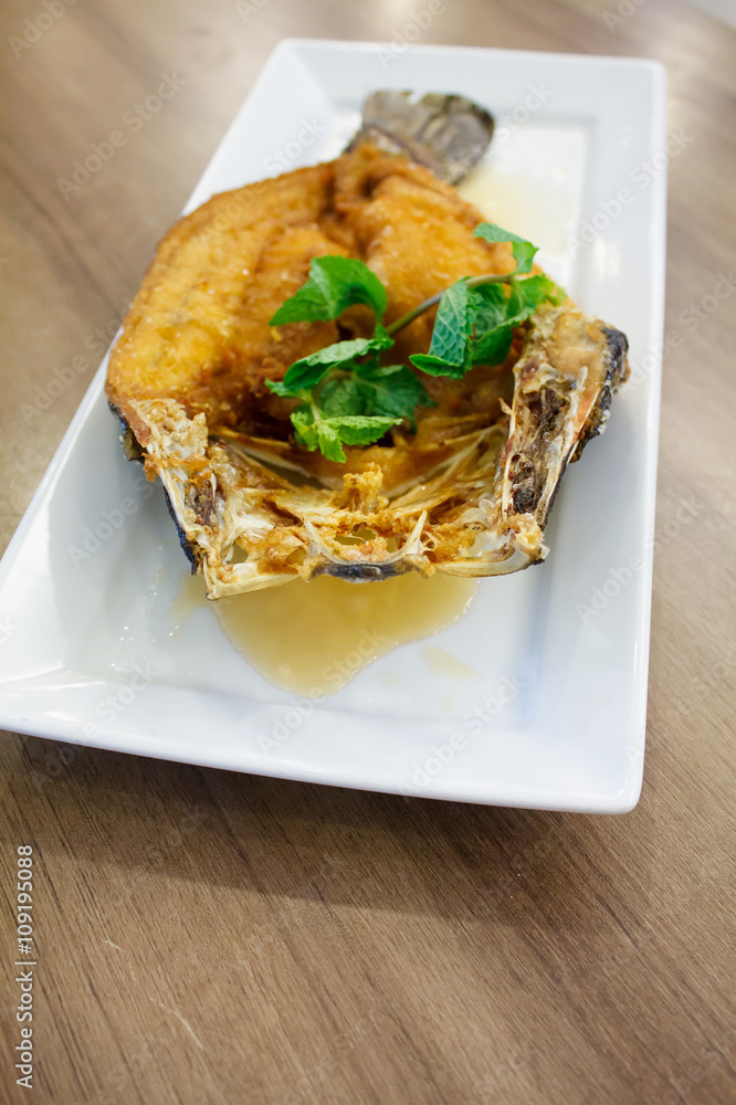 Deep fried sea bass with fish sauce, Thai Food