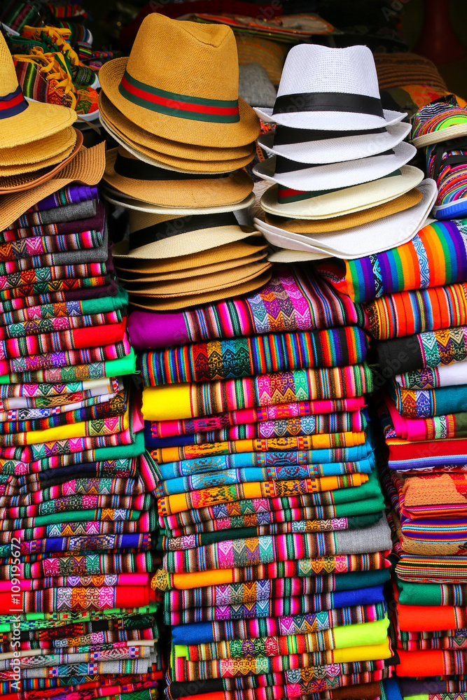 Display of traditional souvenirs at the market in Lima, Peru