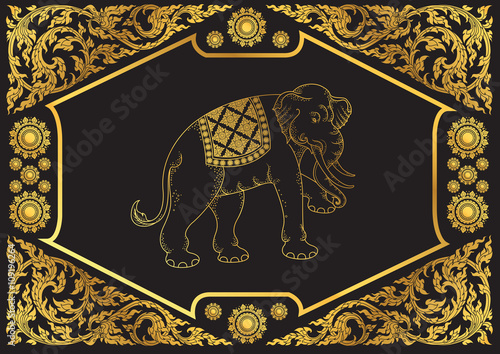 elephant outline stroke on pattern background