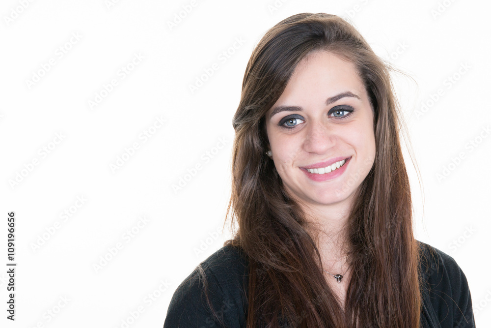 Portrait of successful woman isolated on white with copy space Portrait of successful woman isolated on white with copy space