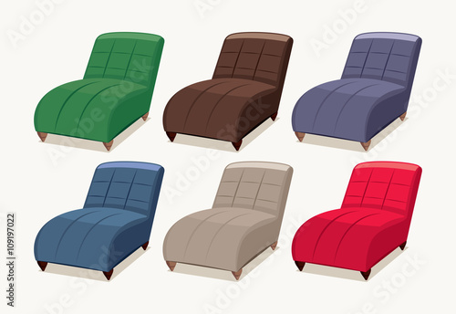 Collection types seating. Leather loungers. Cartoon isolated vector illustration.