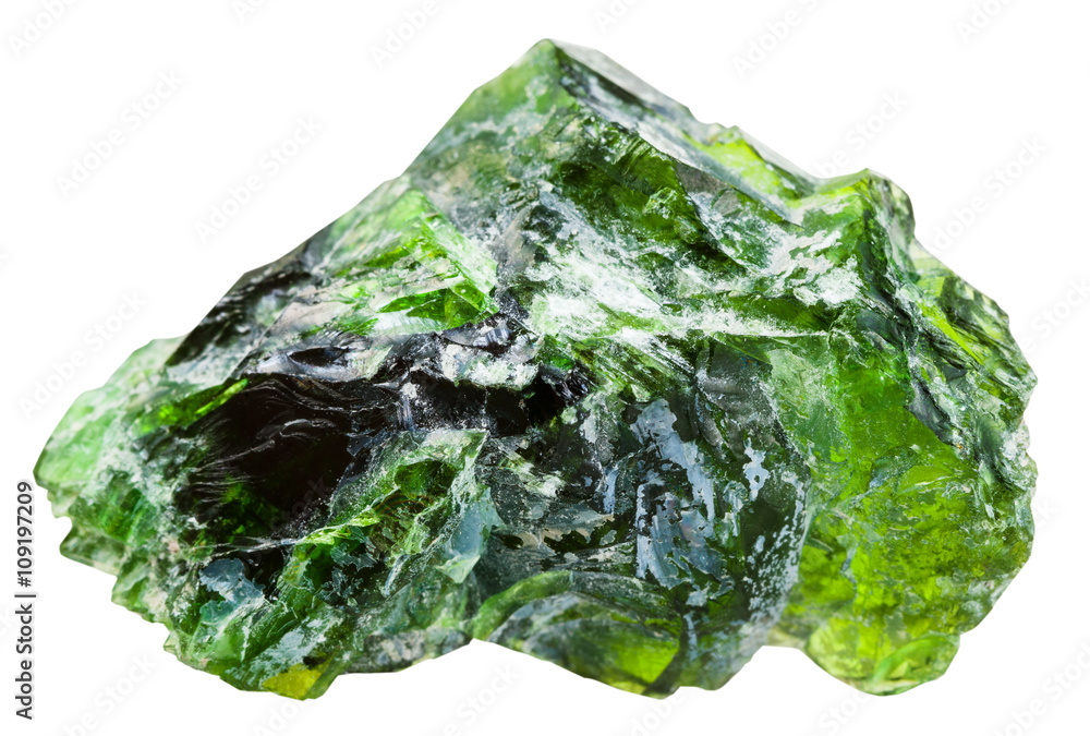 rraw chrome diopside gemstone isolated on white rraw chrome diopside gemstone isolated on white