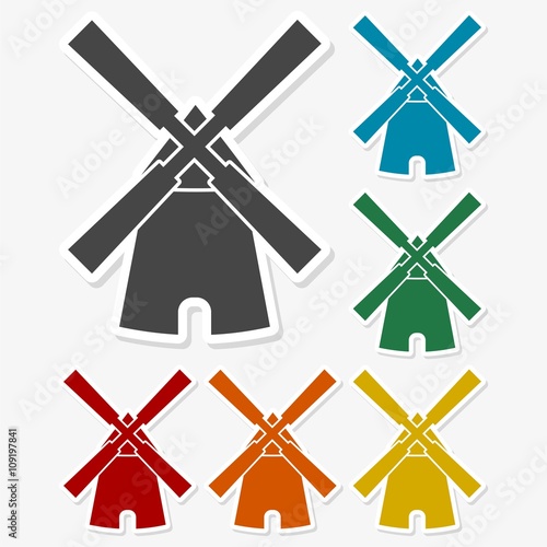 Multicolored paper stickers - Windmill icon